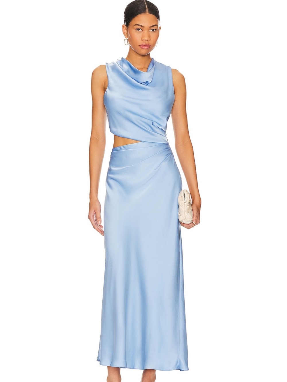 Light Blue Satin Cutout Maxi Dress